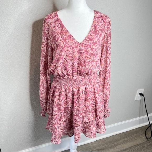 Aqua Pink Metallic Chiffon Paisley Ruffle Mini Dress Size Large - Picture 11 of 16